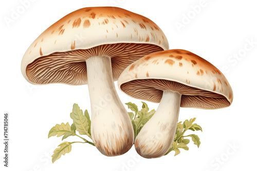 Composition of two mushrooms with grass at the back vintage botanical book illustration,png