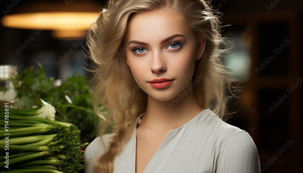 Fototapeta premium A woman with striking beauty and blonde features.