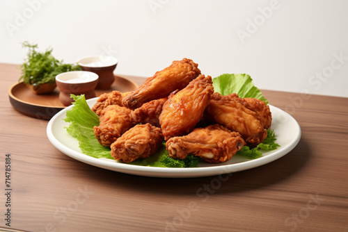 Delicious fried chicken on plate copy space concept Generative AI © yuniazizah