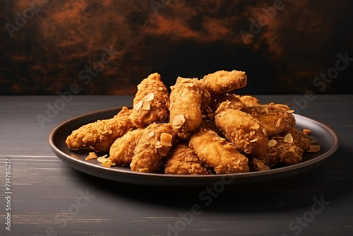 Delicious fried chicken on plate copy space concept Generative AI