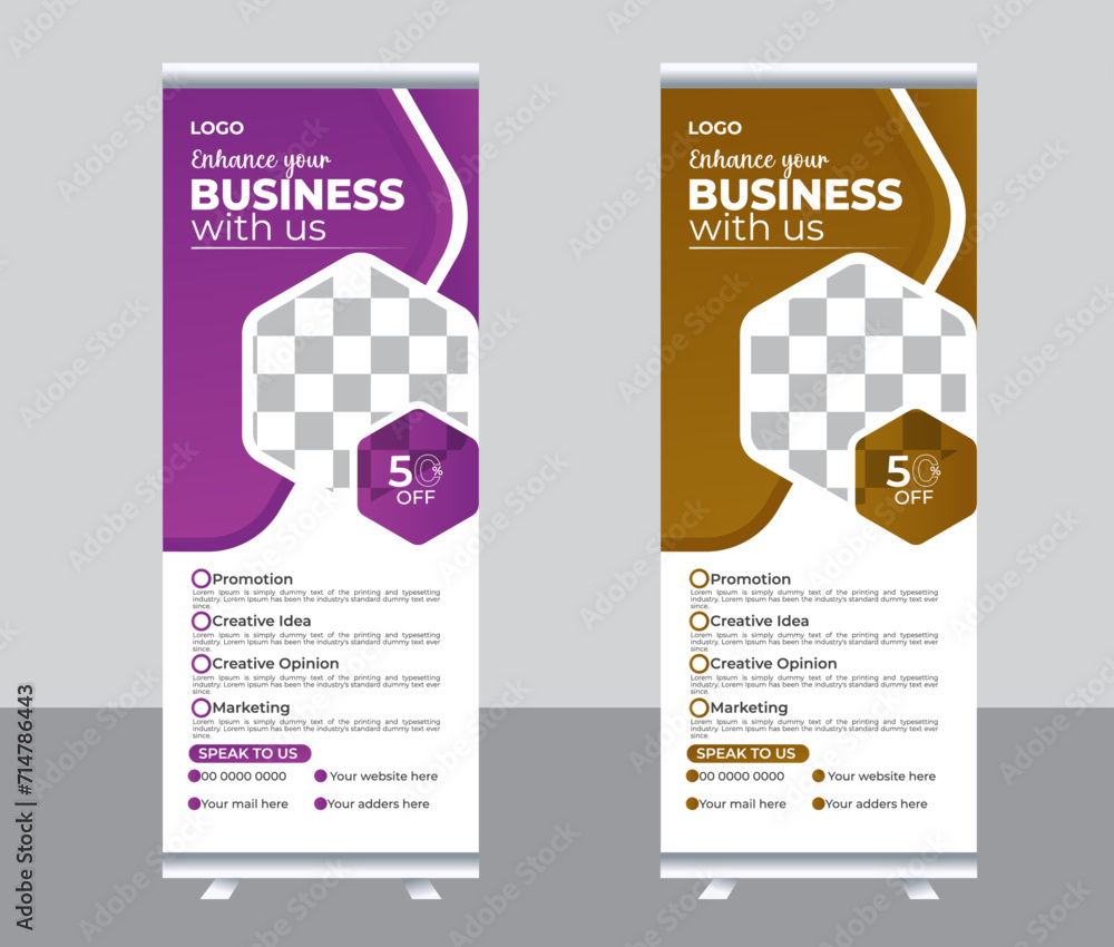 Modern creative corporate business standee x rollup pullup signage retractable banner with multiple trendy gradient colors design vector bundle template.
