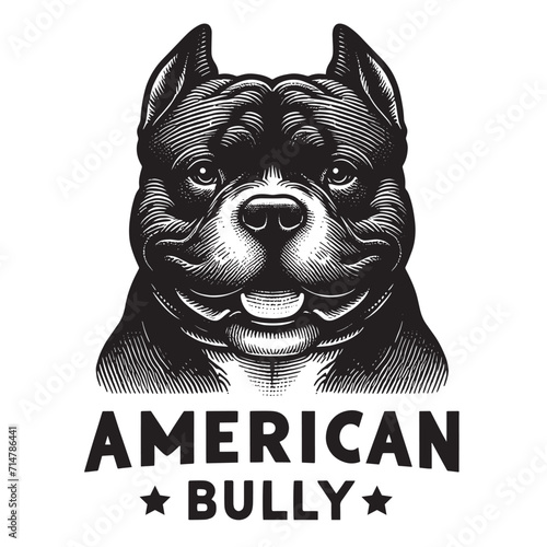 American Bully. Dog. Beautiful retro engraving illustration. Black icon, logo, label. isolated element.
