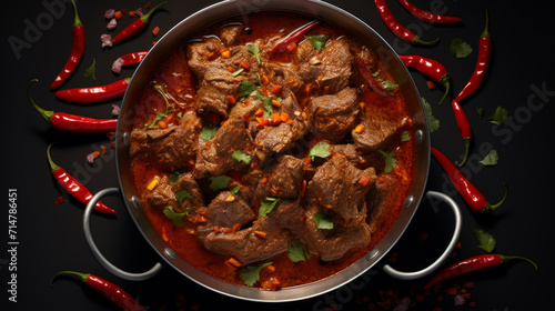 A bowl of spicy and aromatic mutton curry, a popular dish for iftar photo