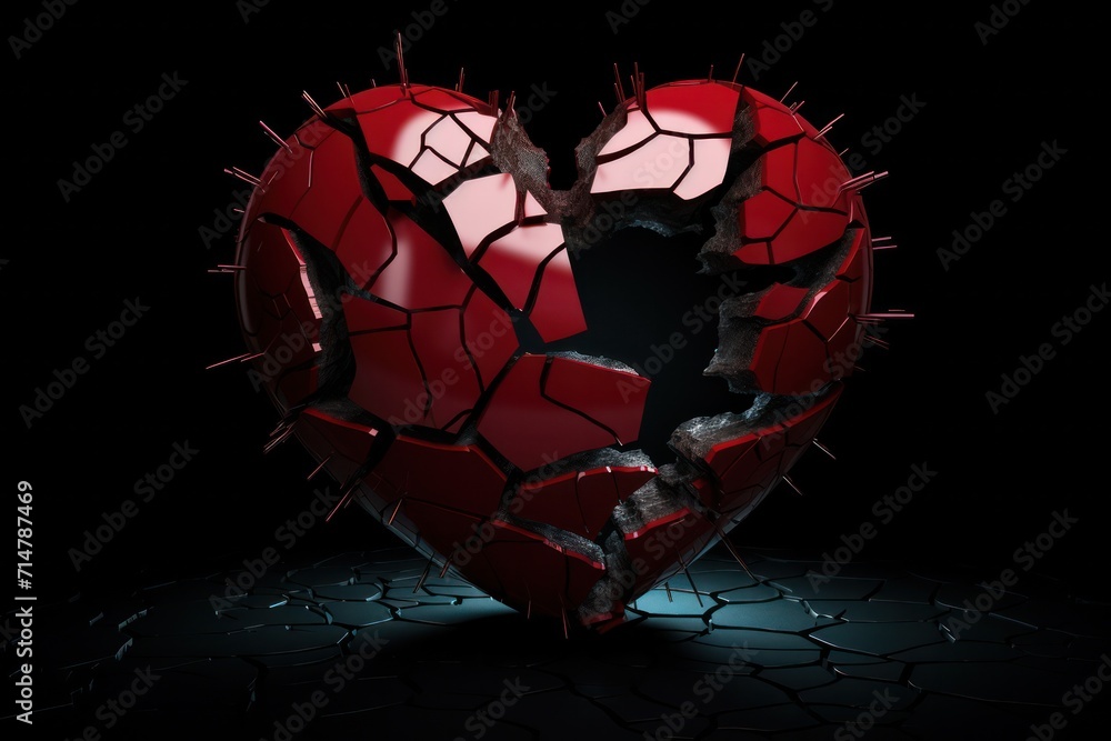 Broken glass heart. Living through breakup. Suffering. Termination of
