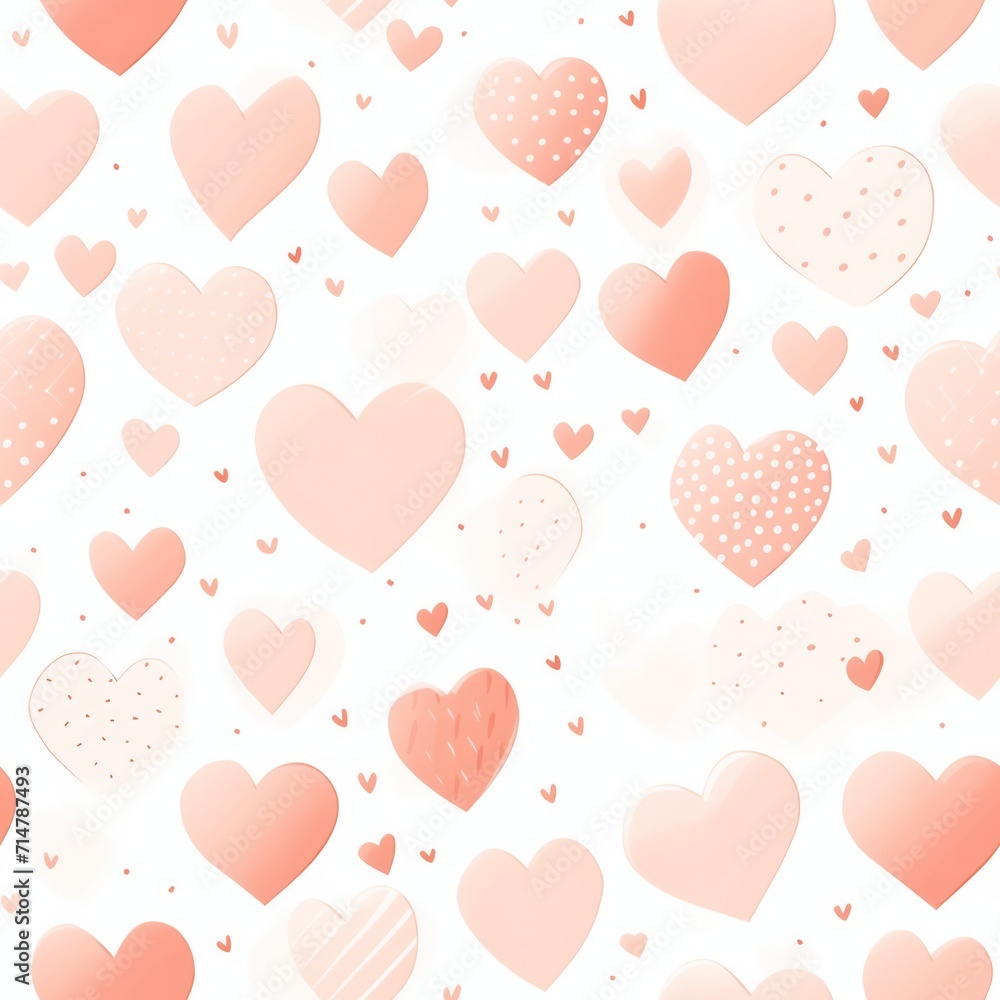 minimal pastel peach watercolor hearts isolated on white  seamless pattern background. Valentines day love textile, fabric print.
