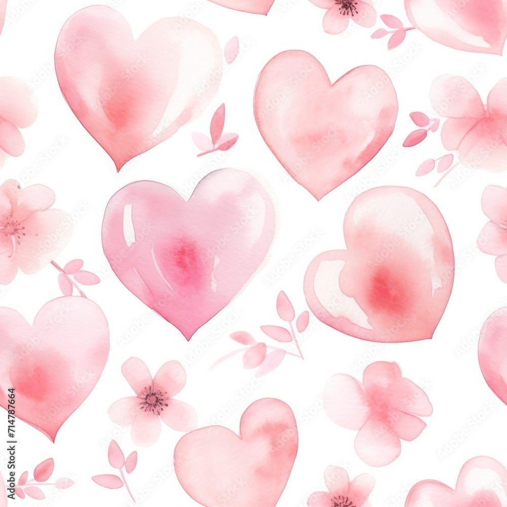 minimal pink watercolor hearts isolated on white  seamless pattern background. Valentines day, love textile, fabric print. 