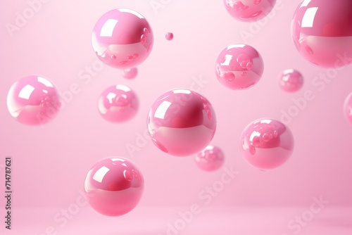 pink balls 3d render shapes floating in the air on minimal background. 