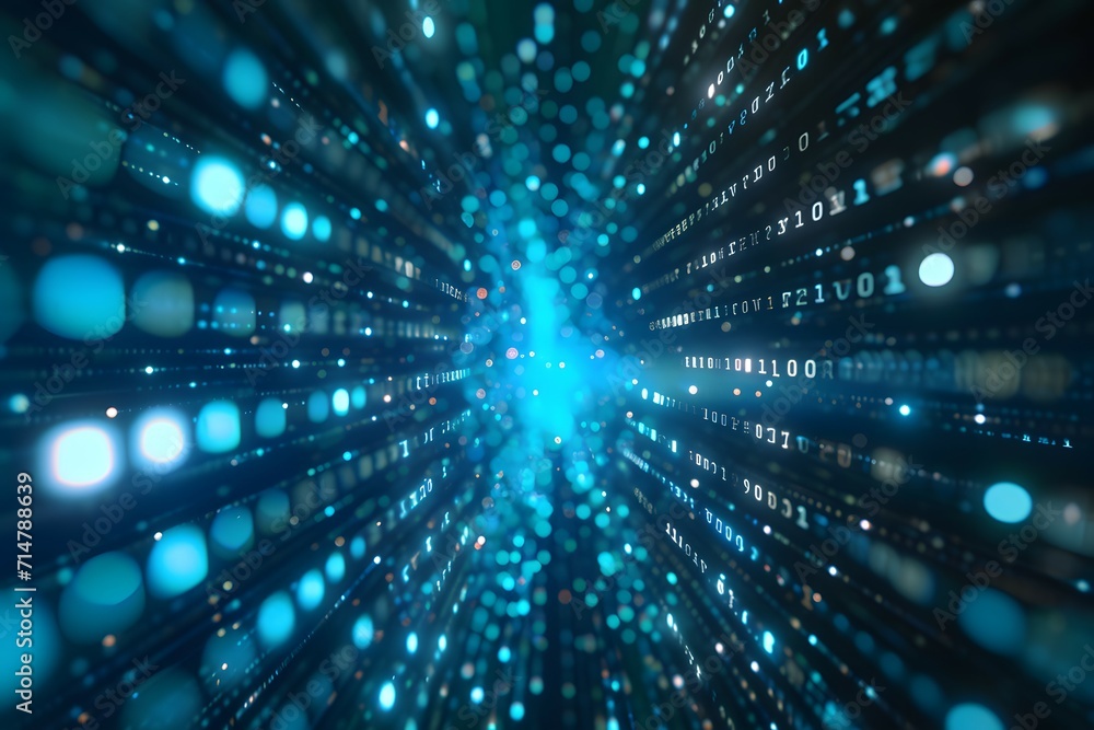 Fototapeta premium A dynamic visual of binary code streaming through a digital tunnel