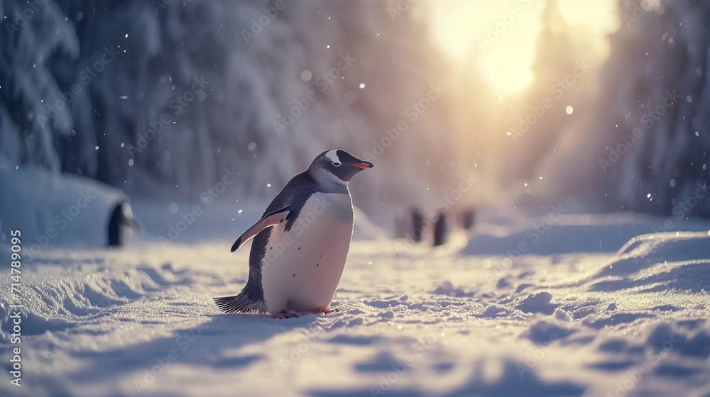 Fototapeta premium penguin on snow