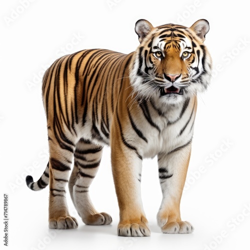 Bengal tiger isolated on white background  tiger standing against white color
