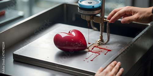 Give me a photo of a dead person's heart being weighed