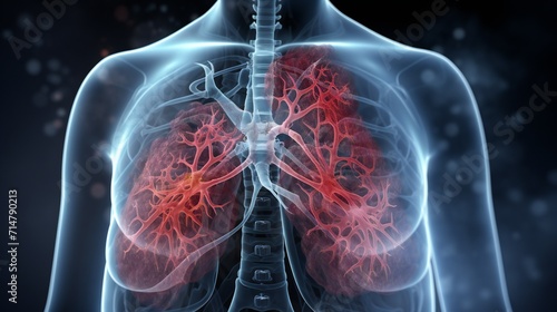 a detailed 3D representation of a lung cancer biopsy with annotations explaining the procedure and its significance