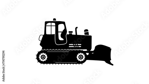 Crawler dozer tractor, black isolated silhouette