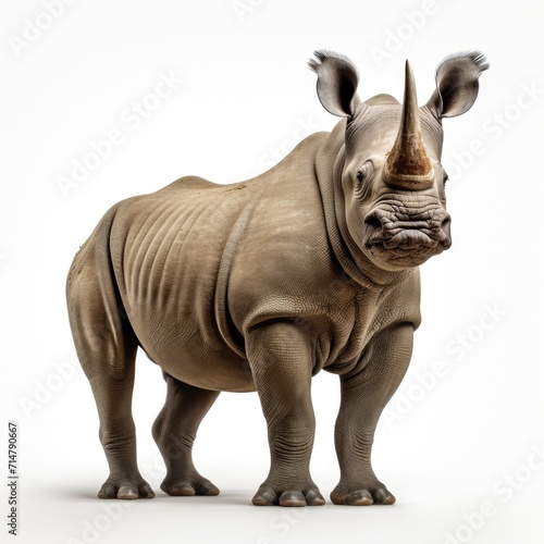 Black rhino isolated on white background  huge rhino