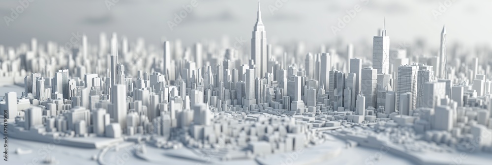 Close up view on a stylized city model made, high detailed 3D render with depth of field Close up view on a stylized city model made, high detailed 3D render with depth of field