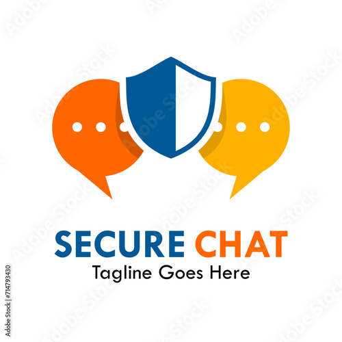 Chat shield design logo template illustration