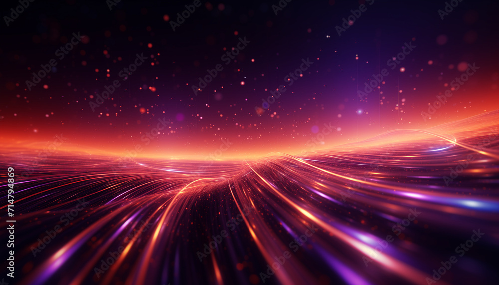 Obraz premium abstract multicolored tech background, in the style of futuristic cyberpunk, bokeh, data visualization, cosmic landscape, light red and blue