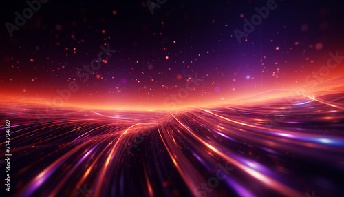 abstract multicolored tech background, in the style of futuristic cyberpunk, bokeh, data visualization, cosmic landscape, light red and blue