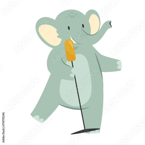 Elephant singing with microphone. Animals musical concert, band solist vector illustration photo
