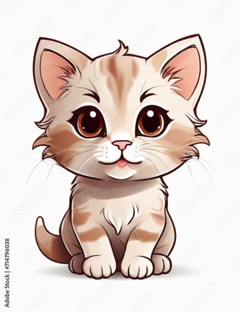 Obraz premium Cute cat, coloring book, excited, Chibi, supplies, carriers, white background.