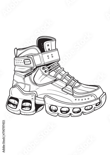 Sport shoe sneakers. Vector lineal illustration on the white background. Coloring page for adults and kids