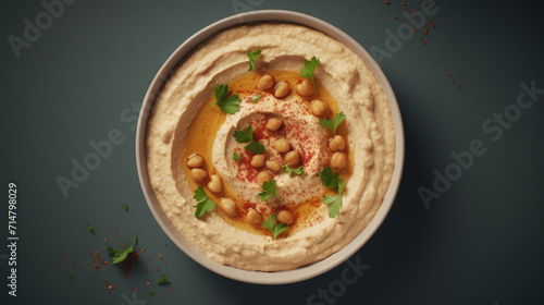A bowl of creamy hummus, perfect for dipping with warm pita bread during Ramadan