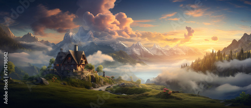 A dreamy world captured in the House Dreamy World wallpaper. This enchanting image invites viewers into a whimsical and fantastical space, perfect for imaginative escapes. photo