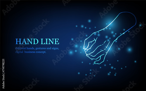 Human hand line, different hands, gestures and signs, digital business concept, futuristic digital innovation background vector illustration.