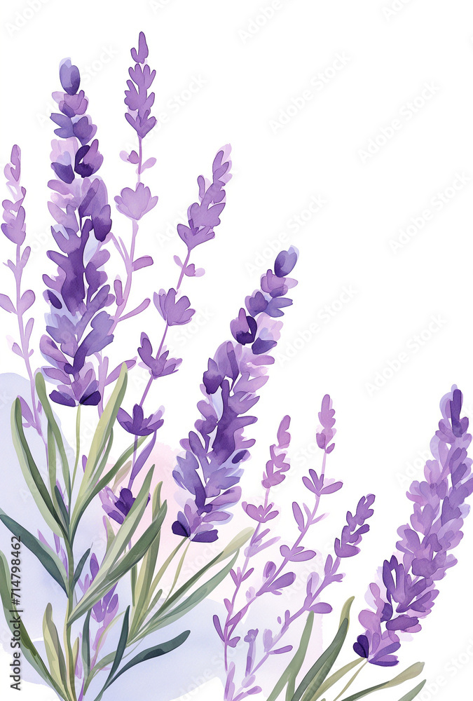 Naklejka premium ラベンダーの水彩イラスト、手書き