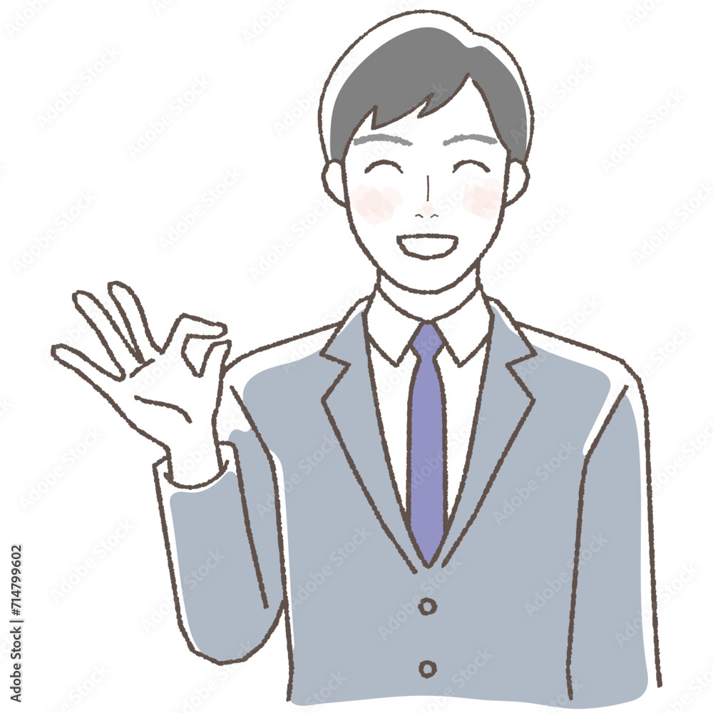 Illustration of a businessman giving an OK sign, upper body. Illustration of a businessman giving an OK sign, upper body.