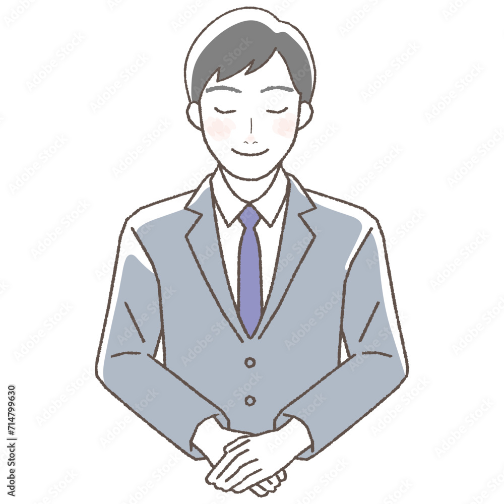 Illustration of a businessman bowing with a smile, upper body. Illustration of a businessman bowing with a smile, upper body.
