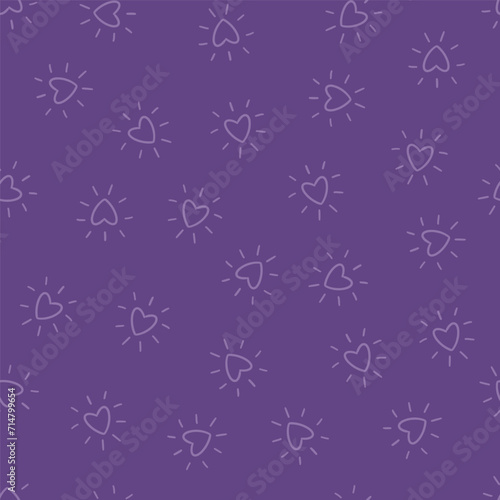 Purple seamless pattern with outline hearts