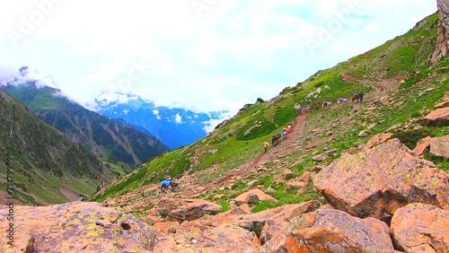 Time Lapse Landscape in the himalayas mountains. Nepal Kashmir valley in the Himalayas region on mountain, Concept travel and camping nature india.