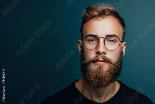 features a man wearing glasses and smiling. He has a beard and is outdoors, likely on a street. The man's attire and facial expression suggest a casual and friendly demeanor.
