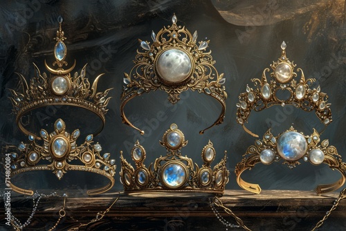 Ornate moonstone tiaras, bestowing lunar blessings and wisdom upon their wearers - Generative AI