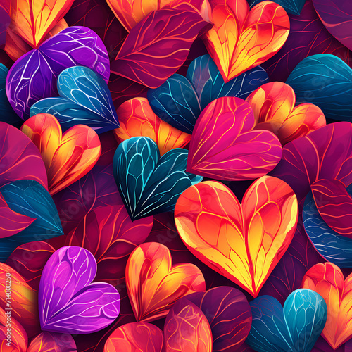 seamless pattern with colorful hearts. leaf shaped hearts
