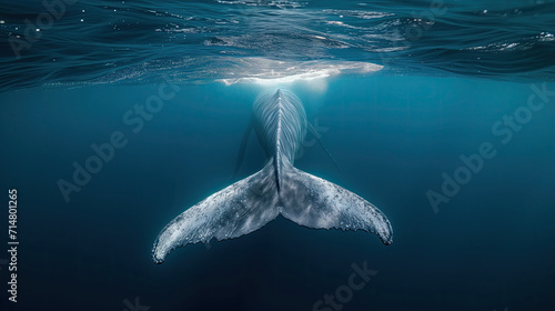 Underwater shot of a humpback whale's tail. photo