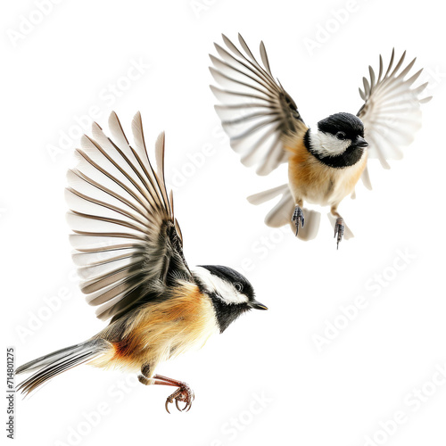 a couple of little birds chickadees flying toward © Zaleman