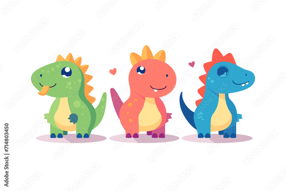 Cute dinosaur character set in cartoon style Cute dinosaur character set in cartoon style