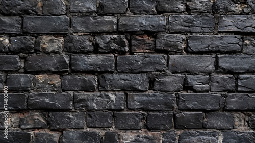 The panoramic texture of the black brick wall, brickwork background for design or backdrop
