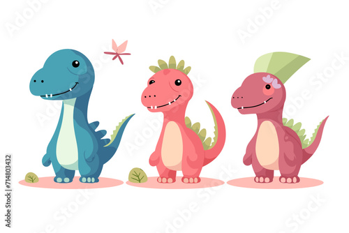 Cute dinosaur character set in cartoon style