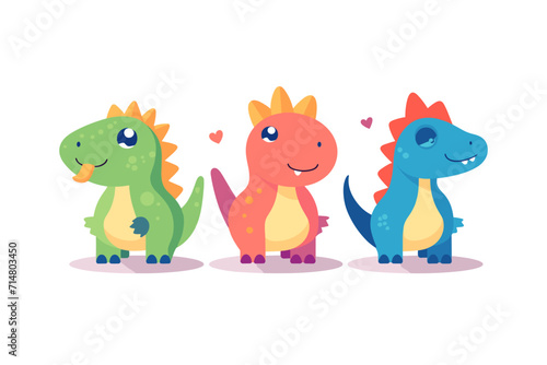 Cute dinosaur character set in cartoon style