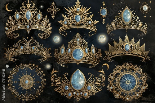 Ornate moonstone tiaras, bestowing lunar blessings and wisdom upon their wearers - Generative AI