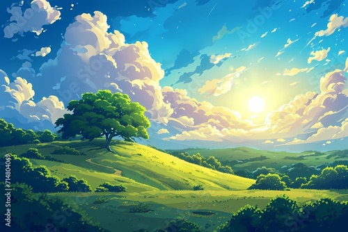 sky nature landscape hill sunny season cartoon background