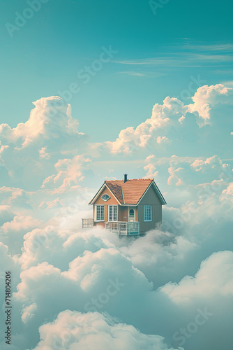 A fantasy house above clouds in the sky
