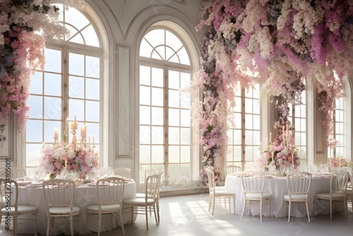 Background wedding luxurious white room with flowers generate AI