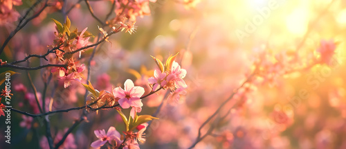 Spring morning with beautiful tree blossom. Inspiration and relaxation motif for a good mood.