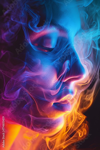 Colorful smoke of a human face