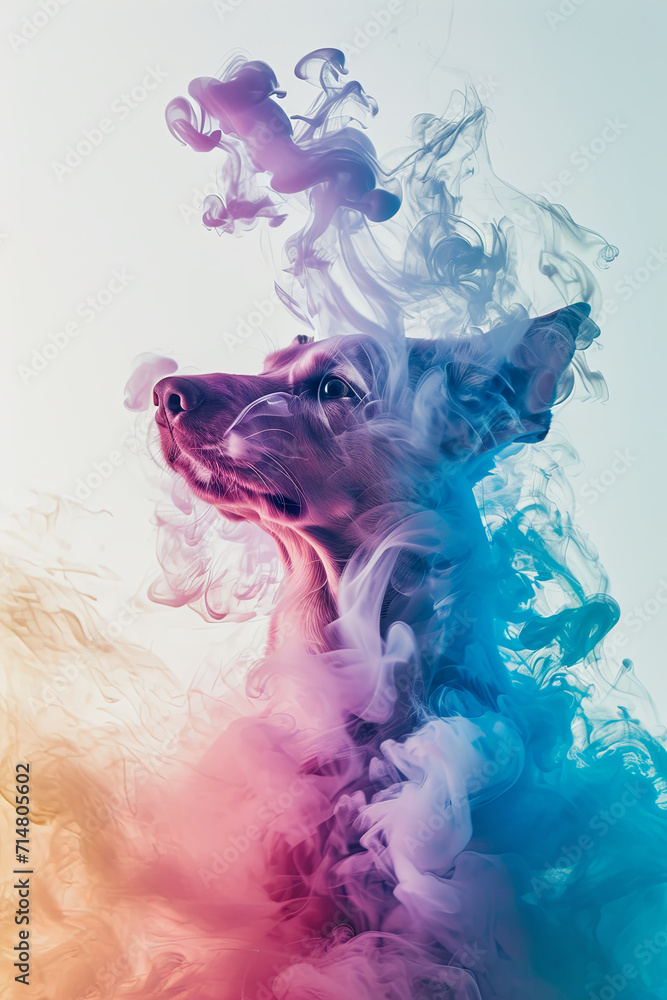 Colorful smoke in a dog shape