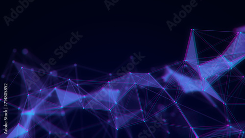 Blue glitch network connection structure. Digital background with dots and lines. Big data visualization. 3D rendering.